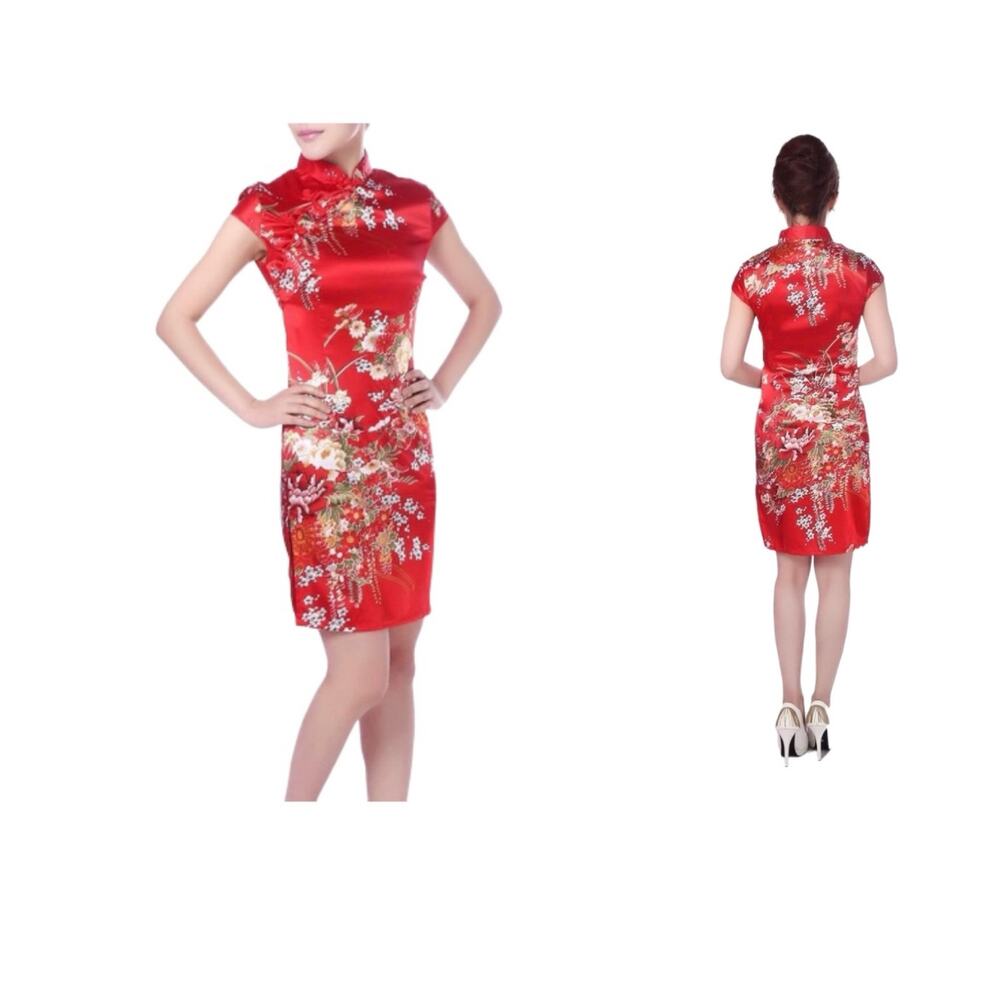 Women Short Party Dress Cheongsam Qipao Chinese Bodycon Dress Red 4-6